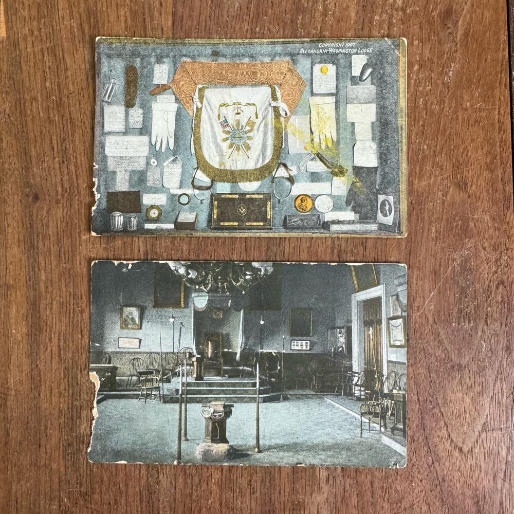 ANTIQUE 1907 Alexandria Washington Lodge 22 A.F. & A.M. Postcards (2) Unused